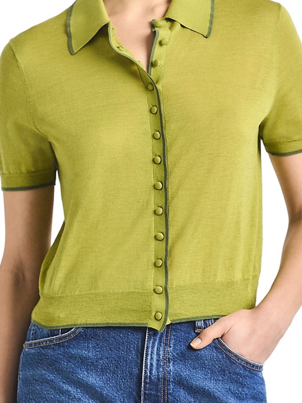 Derek Lam Lime Green Short-Sleeve Button Front Polo